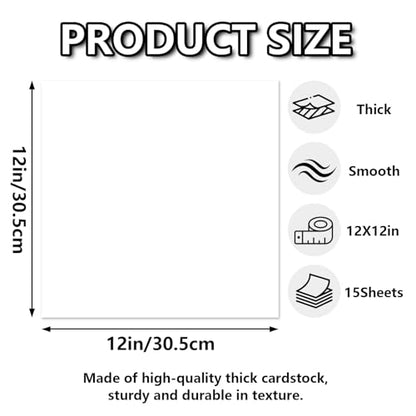 15 Sheets White Cardstock 12"x12",250gsm/90lb Heavyweight Cardstock Paper, Thick and Smooth Card Stock Perfect for Card Making, Scrapbooking and Crafts - color: White