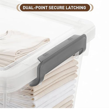Citylife 48 Qt Ultra-Thick (3.82mm) Clear Plastic Storage Bins with Lids, 6-Pack Stackable Straight-Wall Closet Organizers with Honeycomb Base & Pinch-Free Latches for Garage, Clothes & Holiday Decor - size: 48 QT, style: 6 Pack