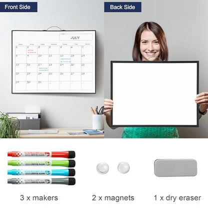TSJ OFFICE White Board Calendar - 12 X 16 Inches Magnetic Dry Erase Board Monthly Calendar, Double Sided Whiteboard with a Handle, to Do List Notepad for Office, Home, School, Black Aluminum Frame - color: Black-whiteboard & Calendar