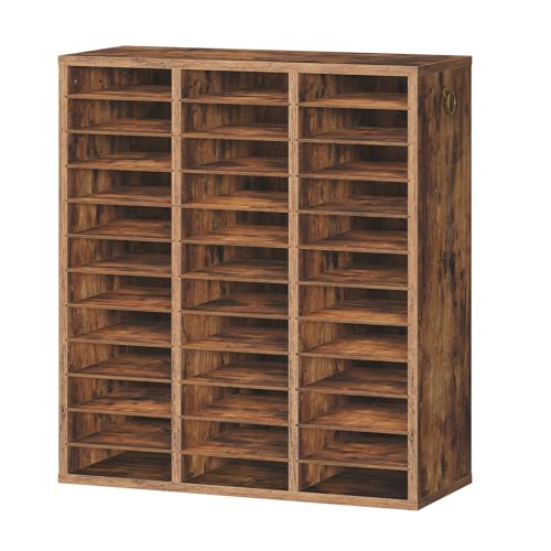 HOOBRO Literature Organizer, 36Compartments Wooden Mail Organizer, Countertop Literature Sorter with Adjustable Shelves for Home, Office, School, Student Mailbox for Classroom, Rustic Brown FG123WF01 - color: Rustic Brown, size: 31.7"H