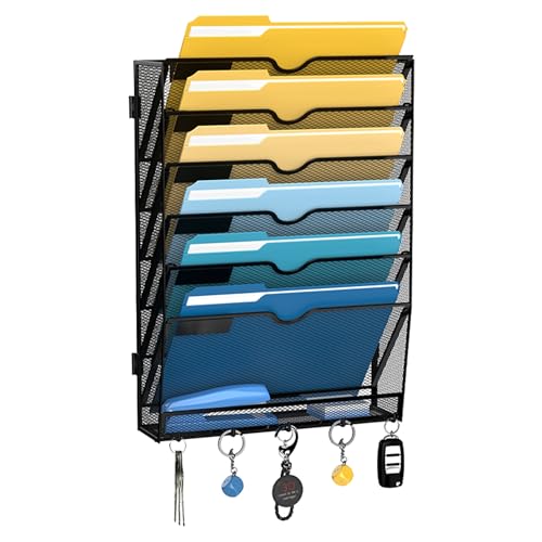 SUPEASY 7-Tier Mesh Wall File Holder, Hanging Wall File Organizer, Office Organization for Papers, Mails, Folders, Files Clipboard Magazine Rack, Black