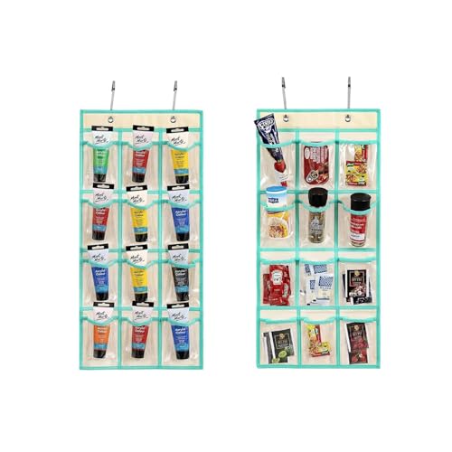 2 Pcs Classroom Pocket Chart Cell Phone Organizer Calculator Holder Over The Door Hanging Storage for Sock Underwear Jewelry with 12 Clear Pockets (Beige) - color: Beige