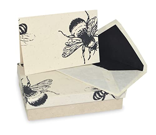 Kathmandu Valley Co. Nepali Cherish Greeting Card & Envelope Box Set with Handmade Lokta Paper from Nepal, 15 Cards (Bees) - color: Bees, size: 15 Cards