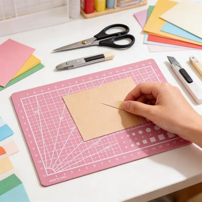 A5 Cutting Mat - Pink Self-Healing Plastic Mat for Crafting, Paper Cutting & DIY Art Projects, Portable Craft Board for Hobby Knives & Scissors, Non-Slip Surface for Precision Work