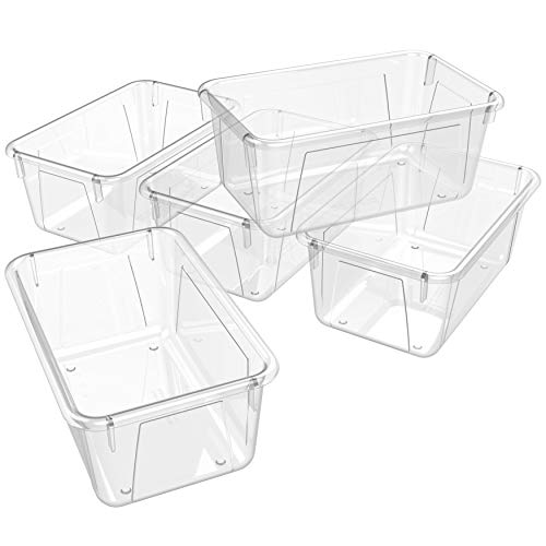 Storex Small Cubby Bin, 12.2 x 7.8 x 5.1 Inches, Clear, 5-Pack (62464U05C) - color: Clear, style: Bin Only