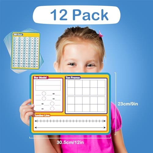 Aizweb 12 Pack Dry Erase Board Card,9" x 12" Small Whiteboard Number Line 120 Numbers Chart Ten Frame,Math Manipulatives Addition Subtraction Game for Student Classroom Must Haves Teacher Supplies - style: 12 Pack Number Chart