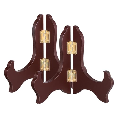 MECCANIXITY 2Pcs Wooden Easel Plate Holder, 4" Small Wood Easels Folding Table Display Stand for Decorative Picture Frame Book Artwork Desktop Ornaments, Burgundy - color: Burgundy, size: 4"