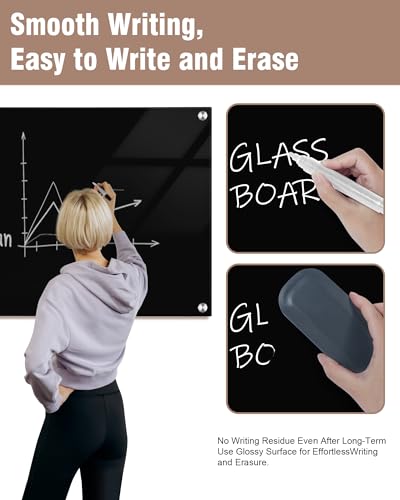 Mifuro Magnetic Glass Whiteboard，24"x18" Wall Mounted Frameless Dry Erase Board for Office, Home & School Black - color: Black, size: Size-24 x 18 inches