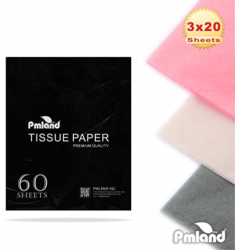 PMLAND Gift Wrapping Tissue Paper - Gray Pink White Assorted - 20 Inches x 26 Inches 60 Sheets - color: Gray/Pink/White