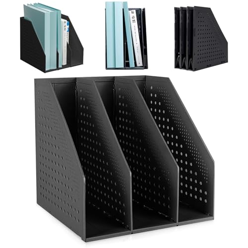 SAYEEC 1Pcs Collapsible Plastic Magazine File Holder Vertical Binder Storage Organizer for Desk Sturdy Upright Desktop Magazine Organizer Folder Rack for Office School Home (3 Compartments, Black) - color: 1Pcs Black (3 Compartments)