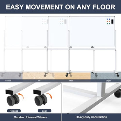 White Board on Wheels, 48 x 32 Inches Height-Adjustable Large Rolling Whiteboard, Mobile Magnetic Dry Erase Board with Stand, Double-Sided Standing Whiteboard for Office, Home, Classroom, School - color: White - Upgraded, size: 48"x32"