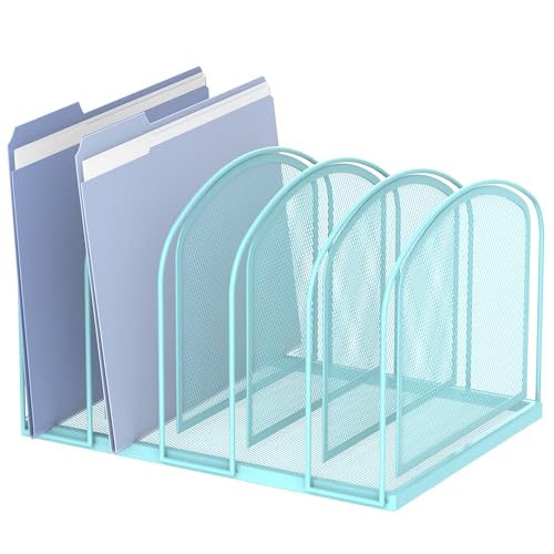 SUPEASY File Organizer 5-Section Mesh Desk Organizer, Upright File Organizer Desktop Organizer File Sorter, File Folder Holder for Office Supplies, Blue - color: Blue, size: 5 Section