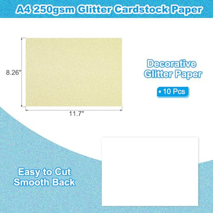 PATIKIL 10 Sheets Light Gold Glitter Cardstock Paper, A4 250gsm Rectangle Premium Sparkly Paper Craft Cardstock Paper for Scrapbook Card Making DIY Art Projects Wedding Party - color: Light Gold, size: A4