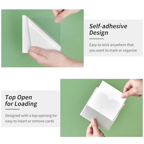 Ohuimrt Storage Bin Labels, 52 Pack, 4" x 4" Index Card | Clear Adhesive Pockets, Top Open, Tote Labels, Card Holder Organizer - size: 4" x 4"