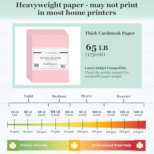 Cardstock Warehouse Pop-Tone Bubblegum Pink Cardstock Paper – 50 Sheets, 8.5 x 11" - 65 lb / 175 GSM Premium Pink Card Stock for Die-cutting, Crafts, Printing, Card Making and DIY Projects - color: Bubblegum Pink