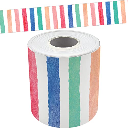 Teacher Created Resources Watercolor Stripes Straight Rolled Border Trim - 50ft - Decorate Bulletin Boards, Walls, Desks, Windows, Doors, Lockers, Schools, Classrooms, Homeschool & Offices