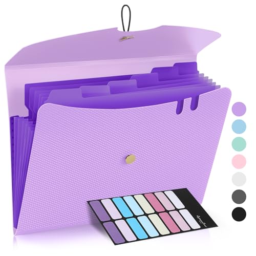 Sooez 7 Pocket Expanding File Folder, Premium Accordion Organizer with Labels, Letter Size Folders for Documents, Filing Bungee Closure, Portable School Office, Purple, SZA0104-0903A - color: Purple