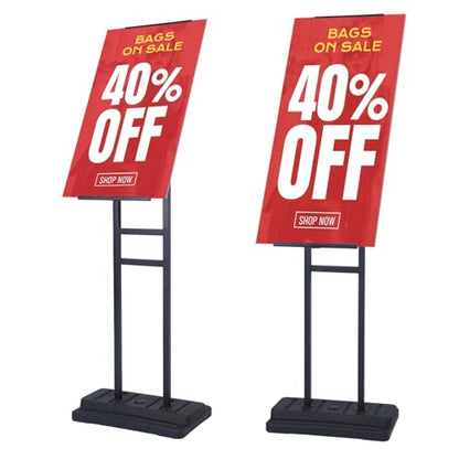 Upgraded Angled & 360° Swivel Poster Stand, Water-Fillable Weighted Base, Heavy Duty Adjustable Height Floor Sign Holder for Foam Board, Outdoor, Wedding, Business Display (Single-Sided, Black)