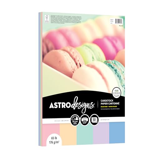Astrodesigns Cardstock, Macaron Assortment, 8.5" x 11", 65 lb., 50 Sheets, Perfect for DIY Projects, Card Making, Scrapbooking & Invitations (91535)
