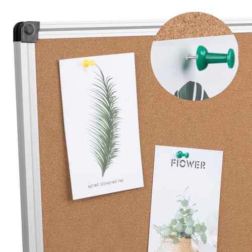 Extra Large Cork Bulletin Board 48" X 48", Foldable Notice Pin Board for Wall, Silver Aluminum Framed 4'x4' Corkboard, Wall Mounted Noticeboard with 36 Push Pins for School, Home & Office - size: 48" x 48"