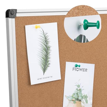 Extra Large Cork Bulletin Board 48" X 48", Foldable Notice Pin Board for Wall, Silver Aluminum Framed 4'x4' Corkboard, Wall Mounted Noticeboard with 36 Push Pins for School, Home & Office - size: 48" x 48"