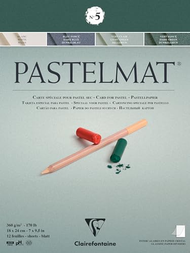 Clairefontaine Pastelmat Card, 18x24cm, 360, Assorted Colours (12 Sheets), 18 x 24 cm - size: 18 x 24 cm, style: Card Pad No 5