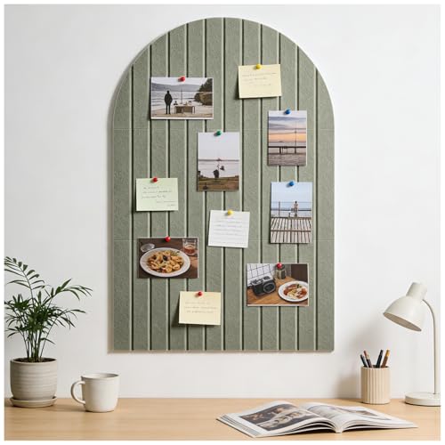 Arched Felt Bulletin Board (Sage Green), 35"x24" Large Wall Decor, 6 Pcs Self-Adhesive Tiles with Push Pins, Felt Cork Board Alternative for Home Office Classroom - color: Sage Green