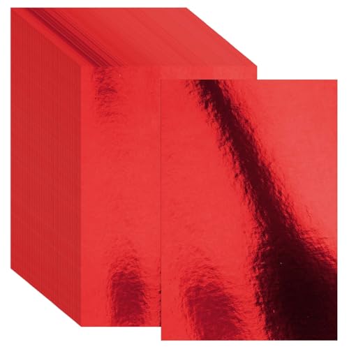 30 Pack Red Metallic Cardstock Paper Sheets 8" x 12" 250gsm/92lb | Foil Mirror Shimmering Paper For Arts and Crafts, Decorative, Weddings & Birthdays Invitations, Scrapbook Supplies - color: Red