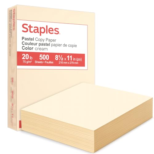 Staples Pastel Recycled Copy Paper, Cream, 20 lb., 8.5" x 11", 500 Sheets – 30% Recycled Multipurpose Paper for Printing & Documents - style: Cream