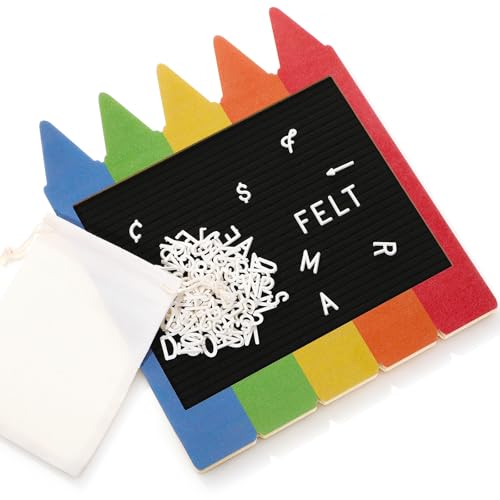 Crayon Shaped Changeable Felt Letter Board with Letters Back to School Supplies 13 x 11 Message Board First Day Last Day Sign Decor Wooden Photo Prop Centerpiece - style: Crayon