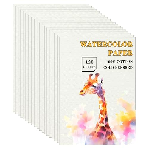 Silunkia 120 Sheets 100% Cotton Watercolor Paper 9 x 12 for Painting, 140lb/300gsm Heavyweight Off White Cold Pressed Art Water Color Paper Perfect for Beginner Students Adults Artists Drawing - size: 9 x 12