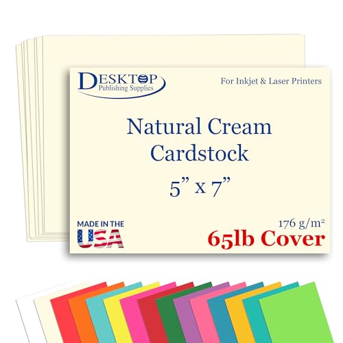 50 Sheets Cream 5” x 7” Cardstock Paper – Blank Printable Cards for Invitations, Postcards & Announcements – Premium 65lb Cover Cardstock for Inkjet & Laser Printers - Multiple Colors - color: Cream