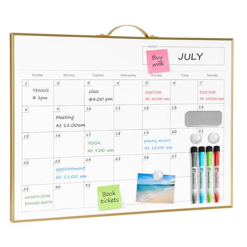 TSJ OFFICE White Board Calendar - 12 X 16 Inches Magnetic Dry Erase Board Monthly Calendar, Double Sided Whiteboard with a Handle, to Do List Notepad for Office, Home, School, Gold Aluminum Frame - color: Gold-whiteboard & Calendar