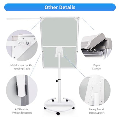 Maxtek Mobile Whiteboard 40 x 28 Inches, Magnetic Dry-Erase Flipchart Easel Stand with Height Adjustment, 2 Extendable Side Arms and 25-Sheet Paper Pad for Office, School, Home - color: Silver, size: 28"W x 40"H