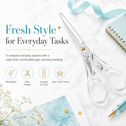 Aesthetic Clear Acrylic Scissors, 6.3" Craft Shears with Sharp Stainless Steel Blades for Home Office & School, Cute Stationery Tools for Bullet Journaling, Scrapbooking & Gift Wrapping - color: Transparent