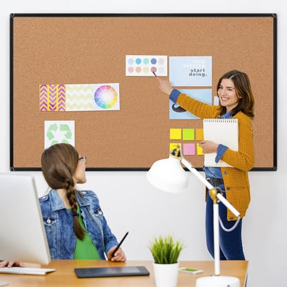 Extra Large Cork Bulletin Board 72" X 48", Black Aluminum Framed 6'x4' Corkboard for Wall, Wall Mounted Notice Pin Board with 18 Push Pins for School, Home & Office - size: 72" x 48"