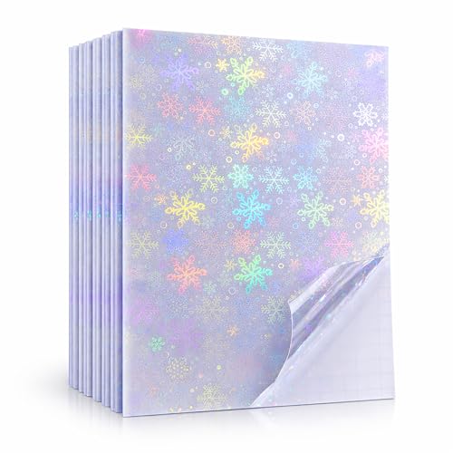 Bleidruck 25 Sheets 8.25x11.7 Inches Snowflake Holographic Premium Cold Laminated Film Glitter Holographic Overlay Laminating Self Adhesive Film - style: Snowglake