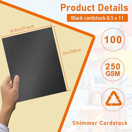 Guakicae 100 Sheets Black Shimmer Cardstock 8.5 x 11 Halloween Paper, 92lb Heavyweight Glossy Paper Card Stock for Wedding invitations, School Crafting, Thank You Cards, Cards Making - color: Black, size: 100 Sheets