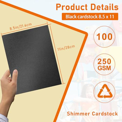 Guakicae 100 Sheets Black Shimmer Cardstock 8.5 x 11 Halloween Paper, 92lb Heavyweight Glossy Paper Card Stock for Wedding invitations, School Crafting, Thank You Cards, Cards Making - color: Black, size: 100 Sheets