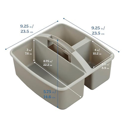 ECR4Kids 3-Compartment Small Plastic Caddy, Multipurpose Organization, Grey, 6-Pack - color: Grey