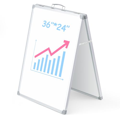 Lincia 36 x 24 Inch Portable Dry Erase Board with Stand, Foldable White Board Double Sided Whiteboard Easel, Silver Aluminum Frame with Metal Handle for Office Home School Teaching Demonstration - size: 24"W x 2.2"H