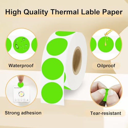 1 Inch Round Thermal Sticker Labels,Color Dot Stickers,Label Stickers,Waterproof,Oil Proof,for Thermal Printers,DIY,Office,Retail,Home and Warehouse Organization(Light Green,1000 Pcs) - color: Light Green