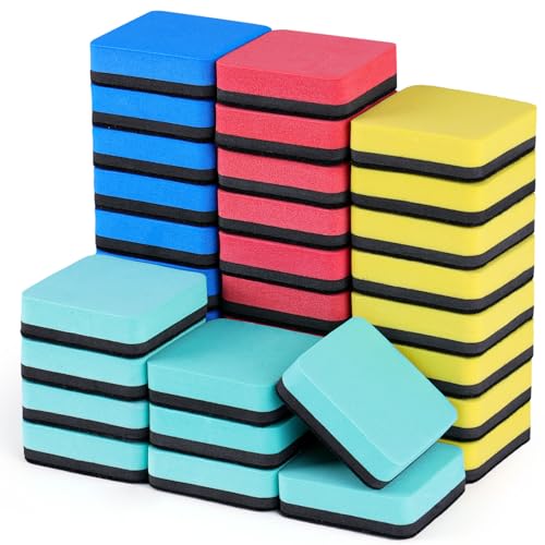 XKDOUS 35 Pack Dry Erase Eraser, Magnetic Whiteboard Eraser Bulk, Small White Board Eraser for Kids, Dry Erase Board Eraser, Mini Dry Erase Erasers Perfect for Classroom(4 Color Set, 2 x 2 Inch) - color: Green, Blue, Yellow, Red