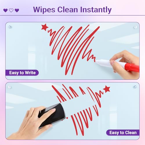 Magnetic Glass Whiteboard - 36” x 24” Glass Dry Erase Board for wall, Frameless Glass WhiteBoard for Office, Home & School