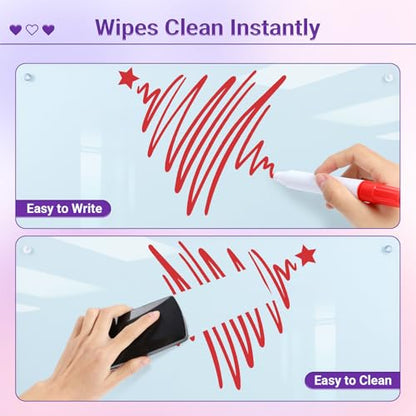 Magnetic Glass Whiteboard - 36” x 24” Glass Dry Erase Board for wall, Frameless Glass WhiteBoard for Office, Home & School