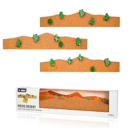 YOBRO Cork Board Set - Cactus & Dinosaur Push Pins Wall Organizer | Memo Bulletin Board with Easy Peel-Stick Mount | Fun Office & Kids Room Decor (Desert Theme) - style: Desert Theme