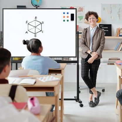 Rolling Whiteboard, 48 x 32 Inches Magnetic White Board with Stand, Double-Sided Large Standing Dry Erase Board on Wheels, Height-Adjustable Mobile Dry Erase Board for Office, Home, Classroom - color: Black - Upgraded, size: 48"x32"