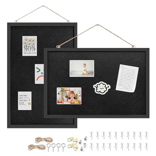 12x16 Inch (2-Pack) Cork Board for Wall Hanging with Linen, Bulletin Board with Push Pins, Mounted Memo Message Board for Home Office Decor, Dorm Room Essentials, Classroom Organization - color: Black, size: 12*16inch-2pack