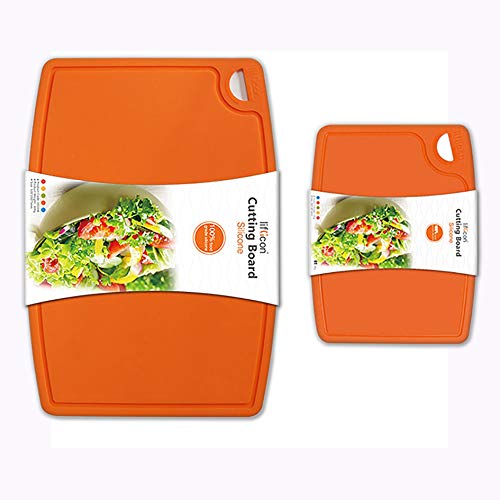 Liflicon Thick Silicone Cutting Boards for Kitchen Silicone Chopping Boards/Mats Set of 2 Extra Large14.6''x10.43'', Mini 9.1”x7.1” Non-slip Deep Drip Juice Groove, Dishwasher Safe-Orange - color: Orange, size: S+L