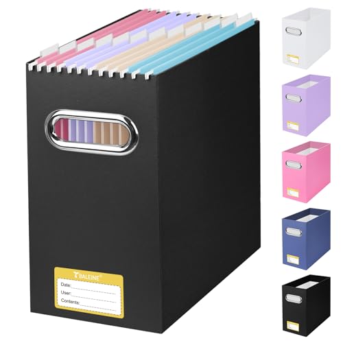 BALEINE File Organizer Box, Cardboard File Folder Organizer with Handle for Letter Size, Portable Collapsible Hanging Filing Box for Home Office Document Storage (1 Pack, Black) - color: Black, style: 1PK (Slim)